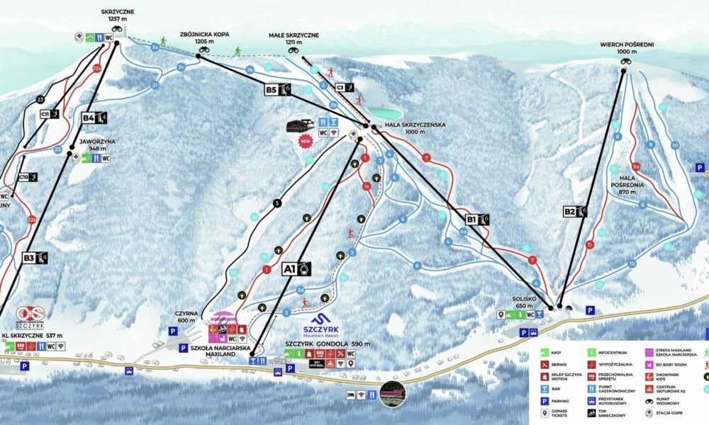 mapa zimowych atrakcji Szczyrk